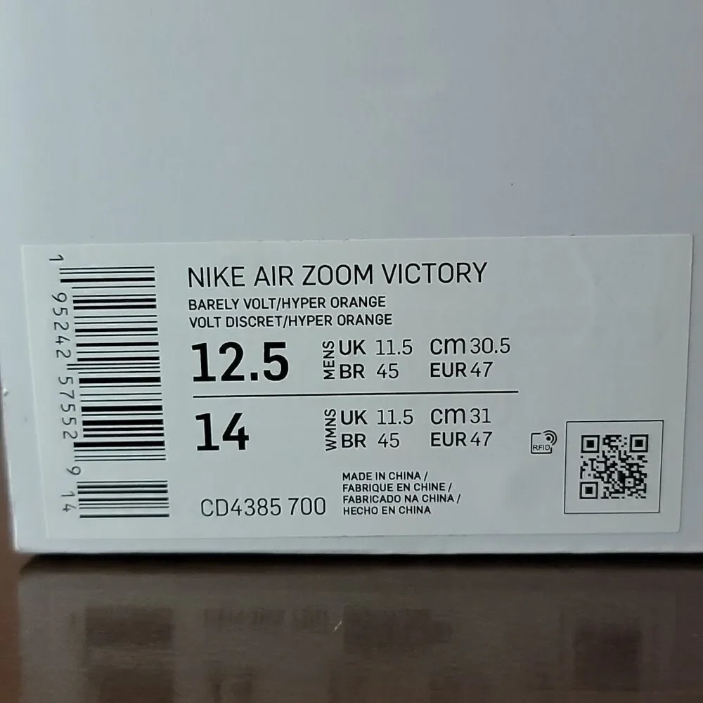 Nike Air Zoom Victory Running Spikes Shoes 12.5 Volt Hyper Orange CD4385 700 New